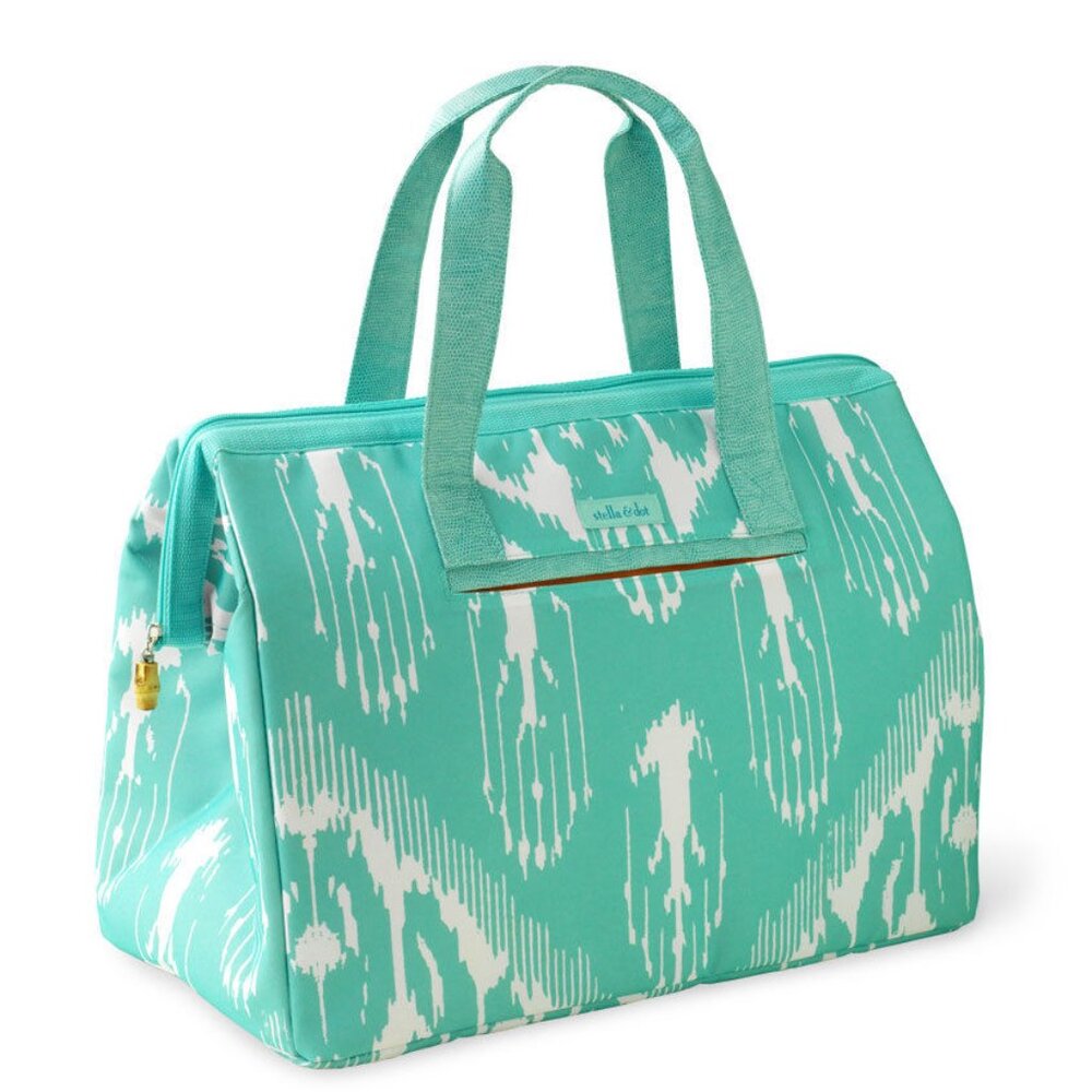 Stella & Dot Ikat Weekender Travel Tote Bag in Turquoise and White NEW